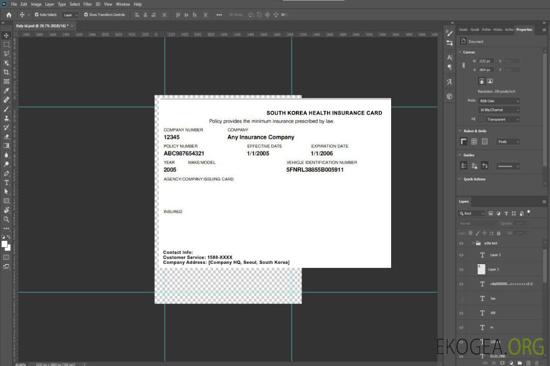 Carte d'assurance maladie de Corée du Sud template Carte d'assurance maladie de Corée du Sud template